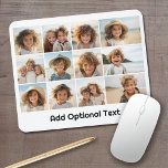 12 Photo Grid Collage - White - Mod Type Black Mouse Pad<br><div class="desc">A simple photo grid with 3 rows and 4 columns of photos. 9 Photos are square, and the remaining 3 photos are horizontal/landscape. The design is modern and minimal and includes a simple, retro-looking font to add text at the bottom. Make personalised computer desk accessories or a make a gift...</div>