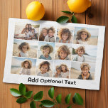 12 Photo Grid Collage - White - Mod Type Black Tea Towel<br><div class="desc">A simple photo grid with 3 rows and 4 columns of photos. 6 Photos are square, and the remaining 6 photos are horizontal/landscape. The design is modern and minimal and includes a simple, retro-looking font to add text at the bottom. Make personalised photo blanket or a make a gift that...</div>