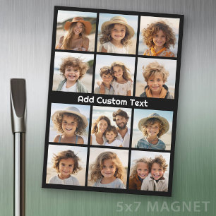 12 Photo Instagram Collage Black with Text Magnet