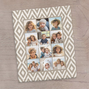 12 Photo Instagram Collage Khaki Ikat Pattern Fleece Blanket