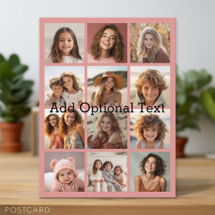 12 Photo Instagram Collage - Pastel Coral Rose Postcard