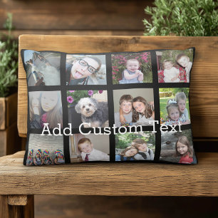 12 Photo Instagram Collage with Black Background Decorative Cushion