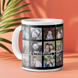 12 Photo Instagram Collage with Black Background Large Coffee Mug