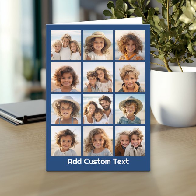 12 Photo Instagram Collage with blue Background Card (Custom Personalized Greeting Card)