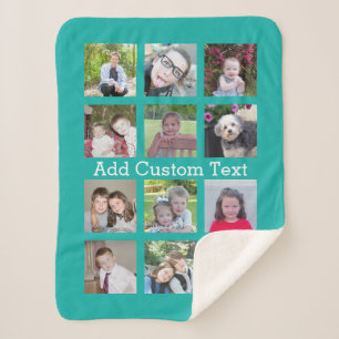 12 Photo Instagram Collage with Blue Background Sherpa Blanket