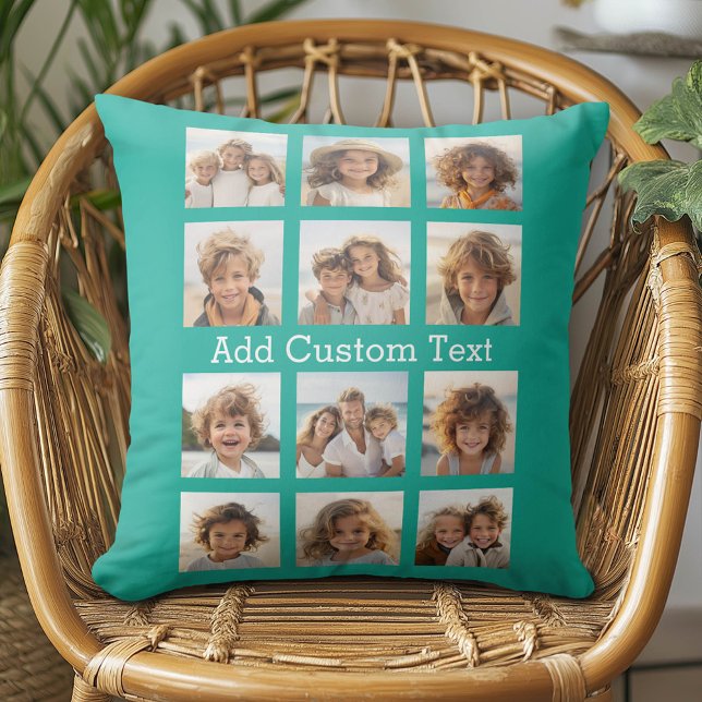 12 Photo Instagram Collage with Green Background Cushion (Custom Photo Pillow - Add Your Own Pics!)