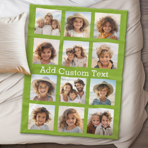 12 Photo Instagram Collage with Green Background Fleece Blanket