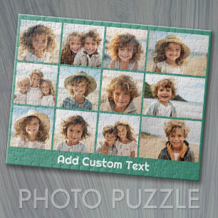 12 Photo Instagram Collage with Green Background Jigsaw Puzzle