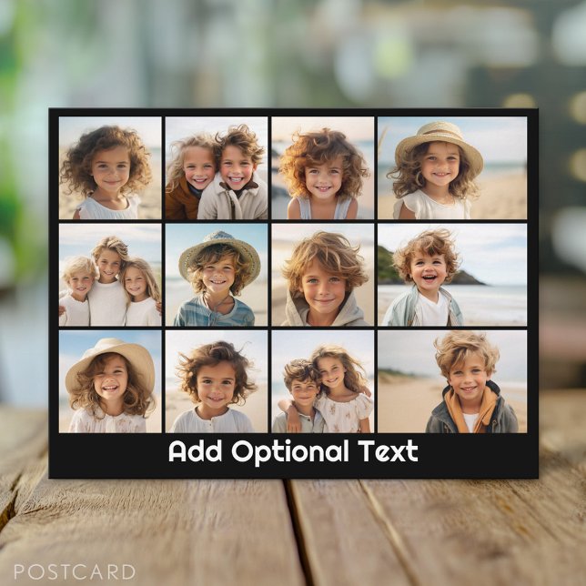 12 Photo Instagram Collage with Optional Text Postcard (Custom Personalized Photo Collage Postcard)