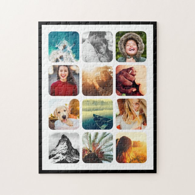 12 Photo Jigsaw Puzzle Template Rounded Grid Frame (Vertical)