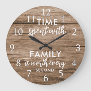 12 Photo Time With Family Quote Rustic Wood Large Clock
