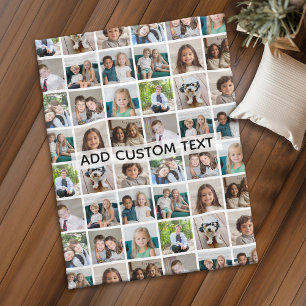 12 Photos - Modern Collage - White with Text Fleece Blanket