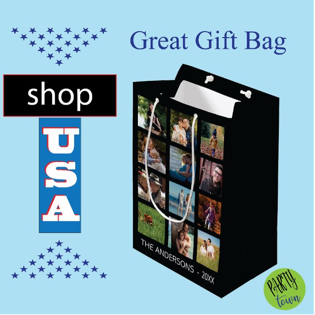 12 Picture Photo Collage ✨ Custom Memories Medium Gift Bag (family photo collage)