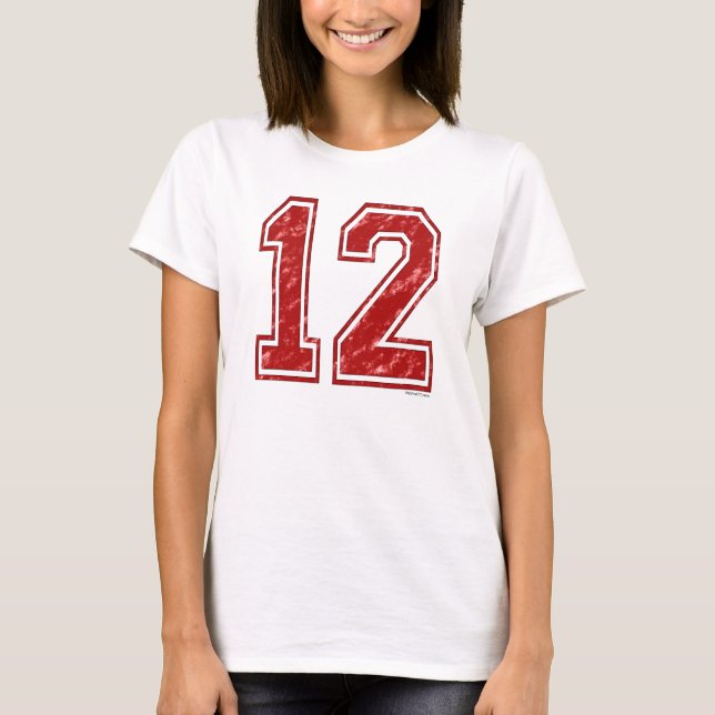 12 Red Custom Jersey T-Shirt (Front)