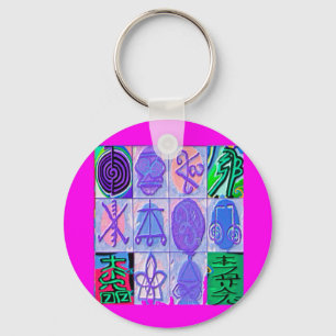 12 Reiki n Karuna Reiki Signs - Pink Border Key Ring
