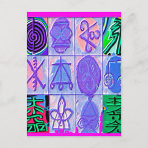 12 Reiki n Karuna Reiki Signs - Pink Border Postcard