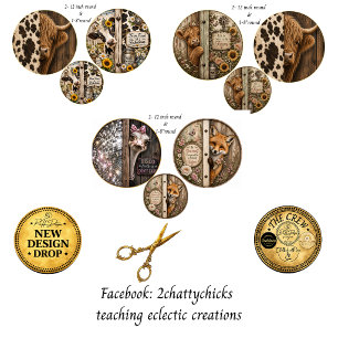 12" Round Farm Rustic Cow Calf Fox Ostrich Country Wrapping Paper Sheet