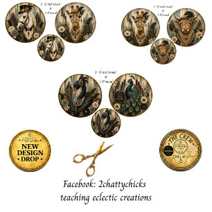 12" Round Vintage Gatsby Glam Horse Giraffe Swan  Wrapping Paper Sheet