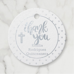 12 SILVER FOIL Catholic Thank You QUINCEANERA Favour Tags