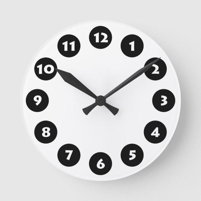 12 Spots - Black and White Round Clock (Front)