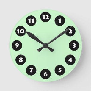 12 Spots - Black, White and Pale Green Round Clock
