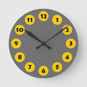 12 Spots - Black with Amber on Grey Round Clock