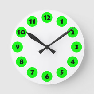 12 Spots - Black with Green on White Round Clock