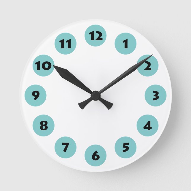 12 Spots - Black with Lt Blue Green on White Round Clock (Front)