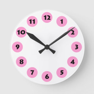 12 Spots - Black with Pink on White Round Clock