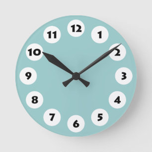 12 Spots - Black with White on Lt Blue Green Round Clock