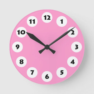 12 Spots - Black with White on Pink Round Clock