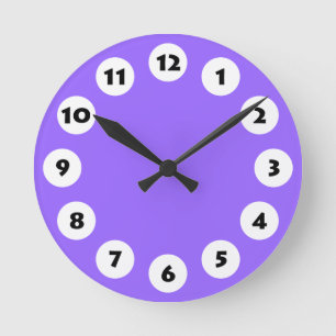 12 Spots - Black with White on Purple Round Clock