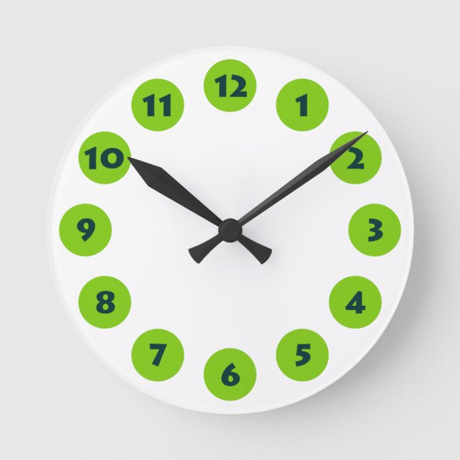 12 Spots - Dk Green With Martian Green on White Round Clock (Front)