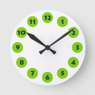 12 Spots - Dk Green With Martian Green on White Round Clock