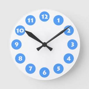 12 Spots - White with Baby Blue on White Round Clock