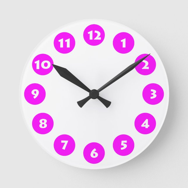 12 Spots - White with Magenta on White Round Clock (Front)
