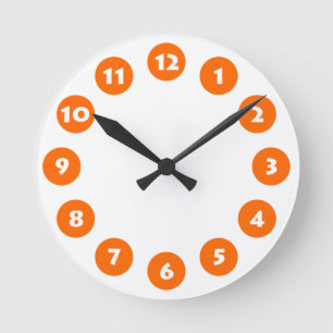 12 Spots - White with Orange on White Round Clock