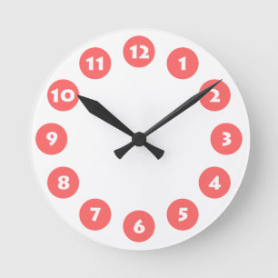12 Spots - White with Tropical Pink on White Round Clock