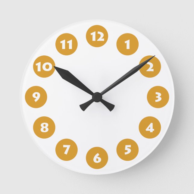 12 Spots - Whote with Golden on White Round Clock (Front)