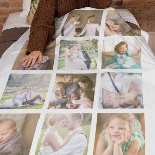 12 Square Photo Collage Editable Colour Fleece Blanket