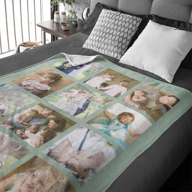 12 Square Photo Collage Editable Colour Fleece Blanket (Creator Uploaded)