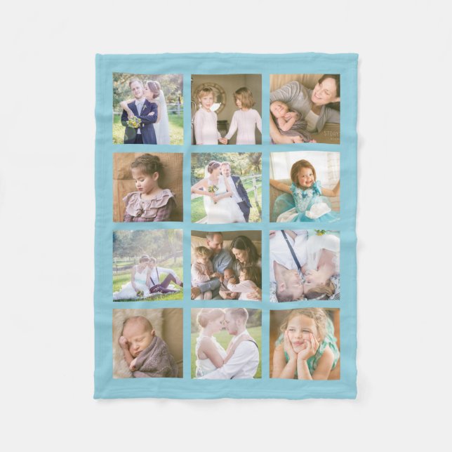 12 Square Photo Collage Editable Colour Fleece Blanket (Front)