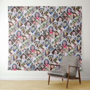 12 Square Photo Collage Grid with Text - funky Tapestry