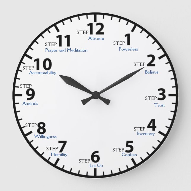 12 Step 12 Steps Recovery Sobriety Sober Clean Large Clock (Front)