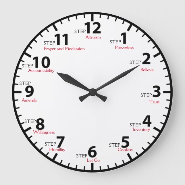 12 Step 12 Steps Recovery Sobriety Sober Clean Large Clock (Front)