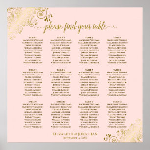 12 Table Blush Pink & Gold Wedding Seating Chart