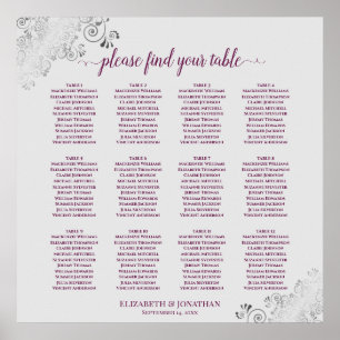 12 Table Cassis on Gray Wedding Seating Chart