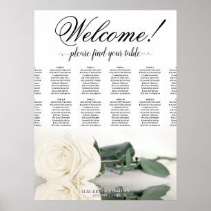 12 Table Elegant White Rose Wedding Seating Chart