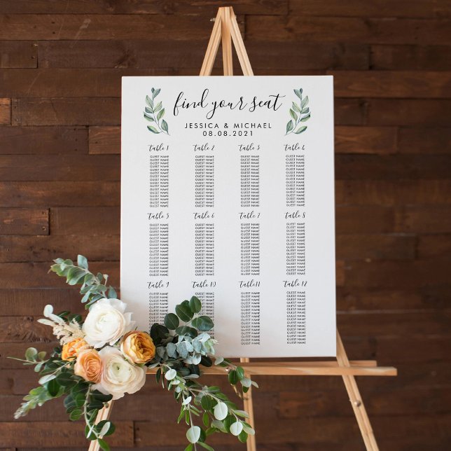 12 Table Large Wedding 192 Guests Seating Chart (12 Table Large Wedding 192 Guests Seating Chart Poster)