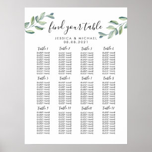 12 Table Large Wedding Guest Seating Chart